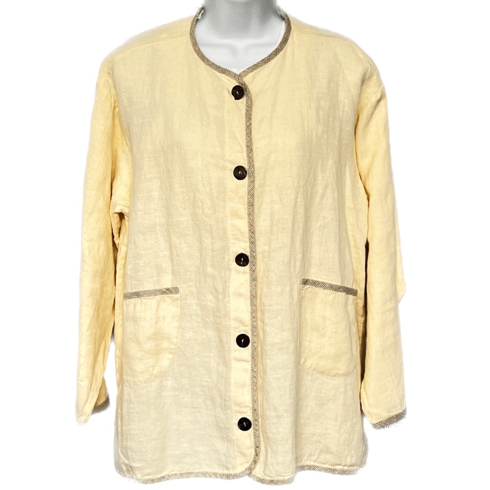 Aly Wear Shirt Jacket 100% Linen Size S Yellow Button Front Boxy Lagenlook USA